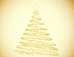Golden Christmas Tree Made of Circles and Stars on a Gold Background